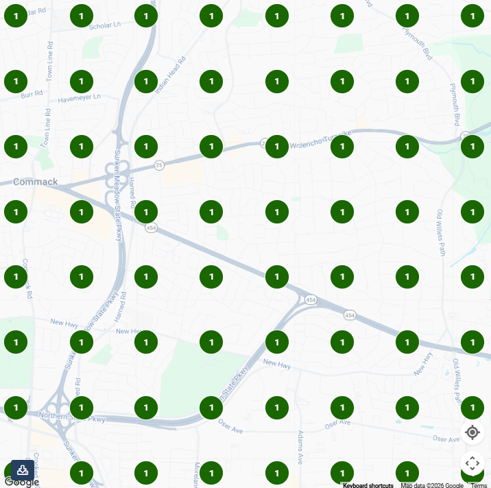 Geo-grid rank map used to measure internet marketing results in Springfield, MO, showing a 417BOOM client ranked number one at every search point across their service area